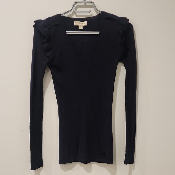 Burberry Dark Blue Ruffle Long Sleeve Top, Never Worn, Small Hole, Size S - Picture 1 of 8